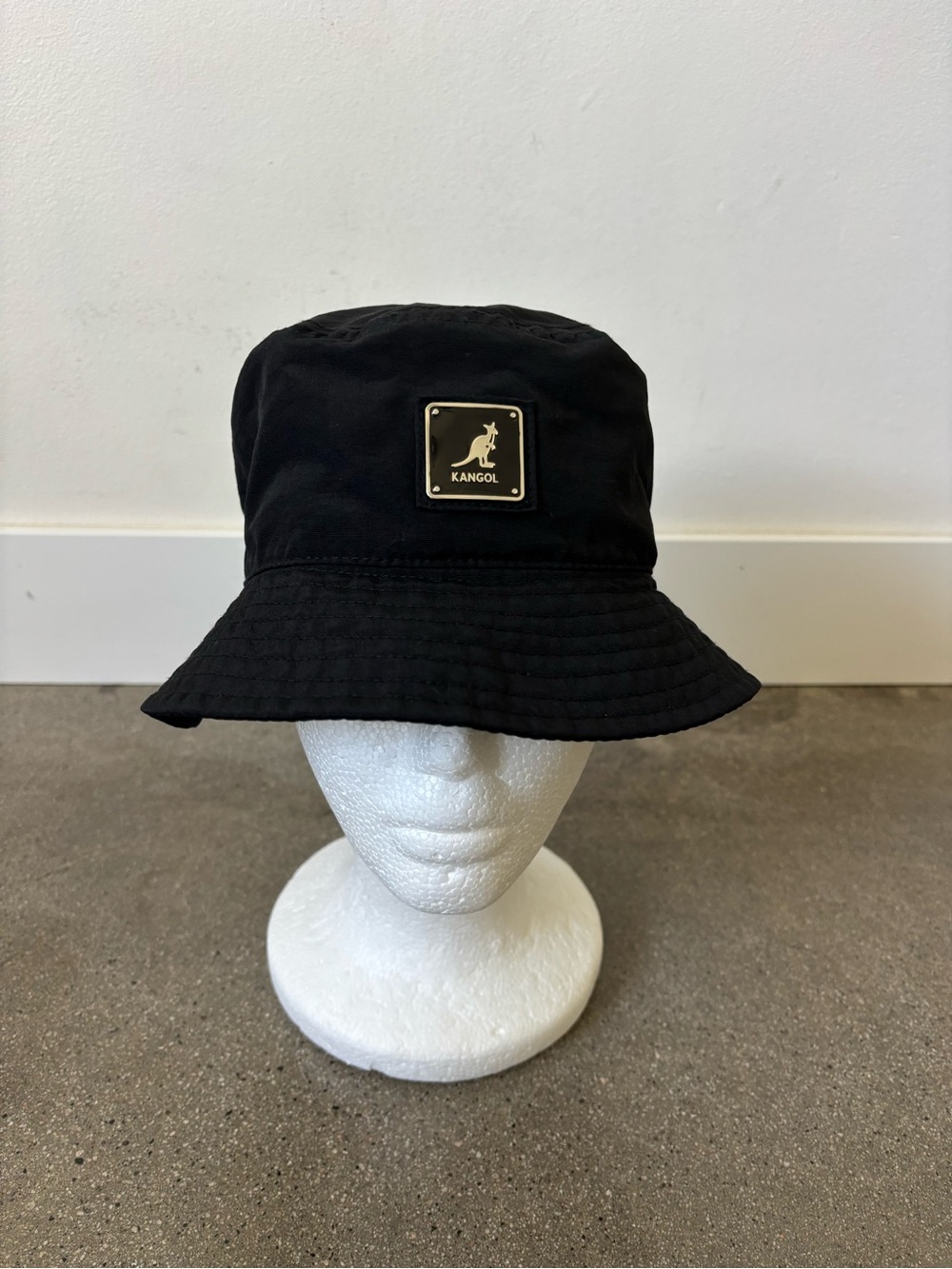 Kangol Black Bucket Hat with Metal  Logo Plaque
